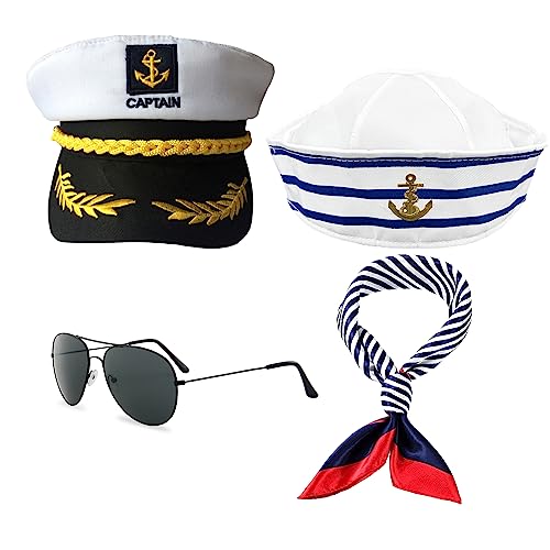 MIVAIUN 4 Stück Kapitän Matrosen Kostüm Set Yacht Kapitän Mütze Matrosenmütze Schal Sonnenbrille Marineblaue Hüte Streifen Matrosenmütze für Erwachsene Marineblaues Verkleidungsparty(4 Stück) MIVAIUN 4 Stück Kapitän Matrosen Kostüm Set Yacht Kapitän Mütze Matrosenmütze Schal Sonnenbrille Marineblaue Hüte Streifen Matrosenmütze für Erwachsene Marineblaues Verkleidungsparty(4 Stück) von MIVAIUN