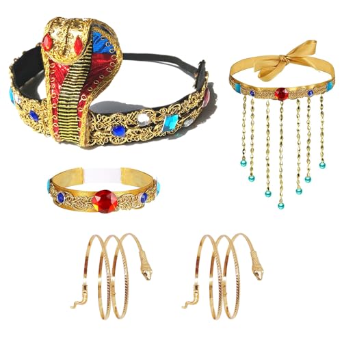 MIVAIUN 5 Stück Ägyptisches Kostüm Zubehör Medusa Schlange Stirnband Wirbel Schlangen Armbänder Schlange Medusa Halloween Haarschmuck für Frauen und Mädchen von MIVAIUN