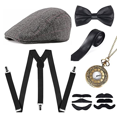 MIVAIUN 6 Stück 1920er Herren Kostüm Zubehör, 20er Jahre Herren, Verkleidung wie Gatsby, Charleston, Roaring Retro Mafia Gangster Kostüm Accessoires für Karneval Maskerade Event Party (Set G) von MIVAIUN