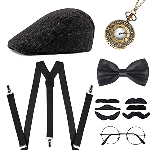 MIVAIUN 6 Stück 20er Jahre Herren 1920er Herren Kostüm Zubehör Set, Verkleidung wie Gatsby, Charleston Gatsby Mafia Gangster Kostüm Accessoires, für Karneval Maskerade Event Party (Set F) von MIVAIUN