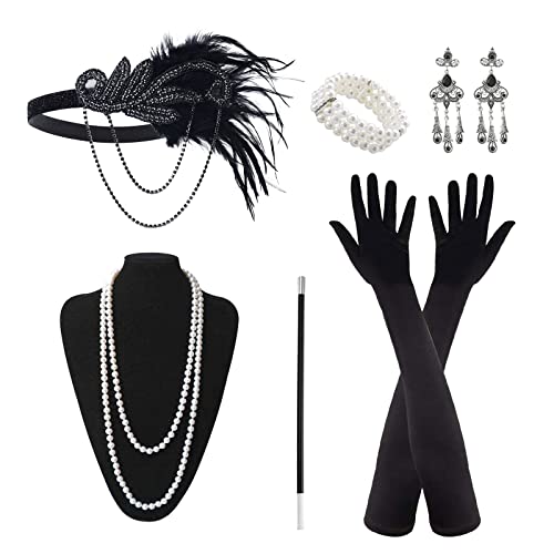 MIVAIUN 6 Teiliges 20er Jahre Accessoires Damen, Gatsby Kostüm Accessoires Set, 1920er Accessoires Damen, Flapper Accessories, für Abschlussball Halloween Neujahr, Schwarz, Einheitsgröße MIVAIUN 6 Teiliges 20er Jahre Accessoires Damen, Gatsby Kostüm Accessoires Set, 1920er Accessoires Damen, Flapper Accessories, für Abschlussball Halloween Neujahr, Schwarz, Einheitsgröße von MIVAIUN
