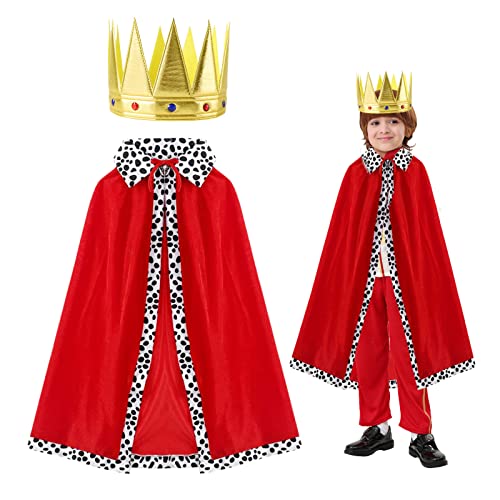 MIVAIUN Prinz Umhang Kinder, 2-Teiliges Set Prinz Kostüm König Umhang Königsumhang Samtumhang mit Krone für Halloween, Fasching, Mottoparty, Rollenspiel, Bühnenauftritt, Junge, Mädchen, 80cm (Rot) von MIVAIUN