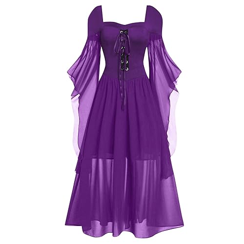 MJGkhiy Halloween Kostüm Gothic Damen Große Größen Elegant Mit Schnürung 80er Jahre Kleider Renaissance Kostüm Damen Lang Spitzen Festival Outfit Maxikleid Halloween Karneval Kostüm Für Frauen von MJGkhiy