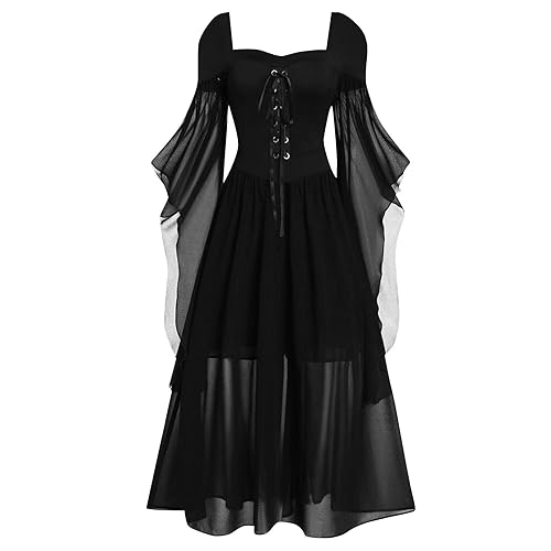 MJGkhiy Halloween Kostüm Gothic Damen Große Größen Elegant Mit Schnürung 80er Jahre Kleider Renaissance Kostüm Damen Lang Spitzen Festival Outfit Maxikleid Halloween Karneval Kostüm Für Frauen von MJGkhiy