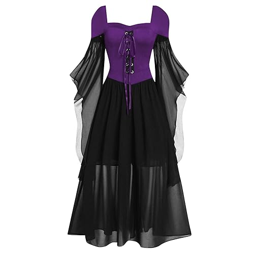 MJGkhiy Halloween Kostüm Gothic Damen Große Größen Elegant Mit Schnürung 80er Jahre Kleider Renaissance Kostüm Damen Lang Spitzen Festival Outfit Maxikleid Halloween Karneval Kostüm Für Frauen von MJGkhiy