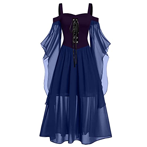 MJGkhiy Halloween Kostüm Gothic Damen Mittelalter Spitzen Mit Trompetenärmel 50er Jahre Kleider Prinzessin Kostüm Damen Schwarz Elegant Rockabilly Kleider Cocktailkleid Punk-Stil Kostüme Vampirkostüm von MJGkhiy