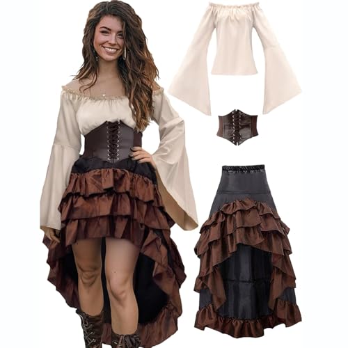 MJGkhiy Mittelalter Damen Krieger Vintage Viktorianisches Kleid Lang Steampunk Kleidung Cosplay Viking Halloween Kleid Karneval Gothic Kostüm Prinzessin Zeremonie Kleid Renaissance Party MJGkhiy Mittelalter Damen Krieger Vintage Viktorianisches Kleid Lang Steampunk Kleidung Cosplay Viking Halloween Kleid Karneval Gothic Kostüm Prinzessin Zeremonie Kleid Renaissance Party von MJGkhiy
