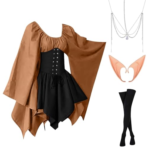 MJGkhiy Mittelalterliches Kleid Damen Volk Curvy Renaissance Gothic Kleid Karneval Halloween Kleidung Cosplay Viking Steampunk Viktorianisches Kleid kurz Zeremonie Kostüm Prinzessin Abend MJGkhiy Mittelalterliches Kleid Damen Volk Curvy Renaissance Gothic Kleid Karneval Halloween Kleidung Cosplay Viking Steampunk Viktorianisches Kleid kurz Zeremonie Kostüm Prinzessin Abend von MJGkhiy