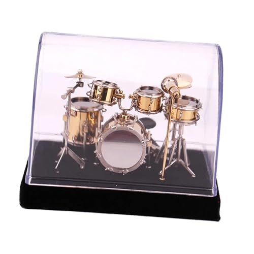 Musikinstrument-Ornament-Set Gold Miniatur Jazz Drum Kit Modell Mini Mikrofon Becken Musikinstrument Zubehör(24x15x16cm) von MJHYUGR