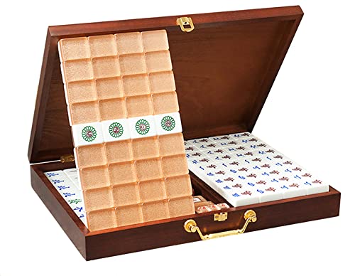 144-teiliges Crystal Mahjong-Set, professionelles chinesisches Mahjong-Spielset, mit zweifarbigen Spielsteinen, 40# Deluxe Mahjong-Klassikerspiel mit Tragetasche für die Reise, weiß, Massivholzbox von MJMLUCK