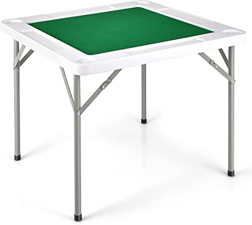 38-Zoll-Mahjong-Tisch, großer quadratischer klappbarer Kartentisch für 4 Spieler, PVC-Esstisch mit 4 Getränkehaltern und 4 Chip-Tabletts, tragbares Tischmöbel-Mahjong für Poker-Domino-Spiel, 96 (96) von MJMLUCK