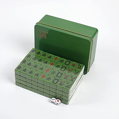 Heiße Mini-Mahjong-Steine 20 MM, klassisches kleines chinesisches Mahjong-Spielset für 4 Spieler, Tischspiel, 144-teiliges Mahjong-Set mit Reisekoffer aus Eisen, komplettes Set als Geschenk/Geburtsta von MJMLUCK