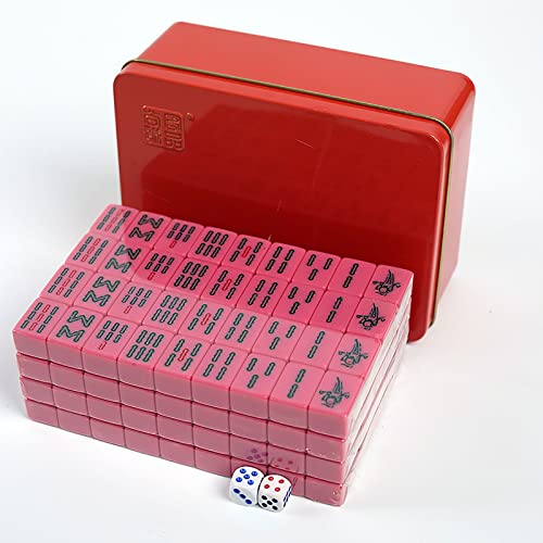 Heiße Mini-Mahjong-Steine 20 mm, klassisches kleines chinesisches Mahjong-Spielset, Tischspiel für 4 Spieler, 144-teiliges Mahjong-Set mit Reisekoffer aus Eisen, komplettes Set als Geschenk/Geburtsta von MJMLUCK