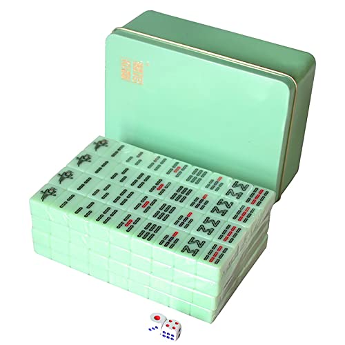 Heiße Mini-Mahjong-Steine 20 mm, klassisches kleines chinesisches Mahjong-Spielset, Tischspiel für 4 Spieler, 144-teiliges Mahjong-Set mit Reisekoffer aus Eisen, komplettes Set als Geschenk/Geburtsta von MJMLUCK