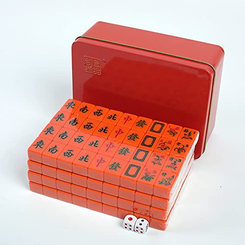 Heiße Mini-Mahjong-Steine 20 mm, klassisches kleines chinesisches Mahjong-Spielset, Tischspiel für 4 Spieler, 144-teiliges Mahjong-Set mit Reisekoffer aus Eisen, komplettes Set als Geschenk/Geburtsta von MJMLUCK