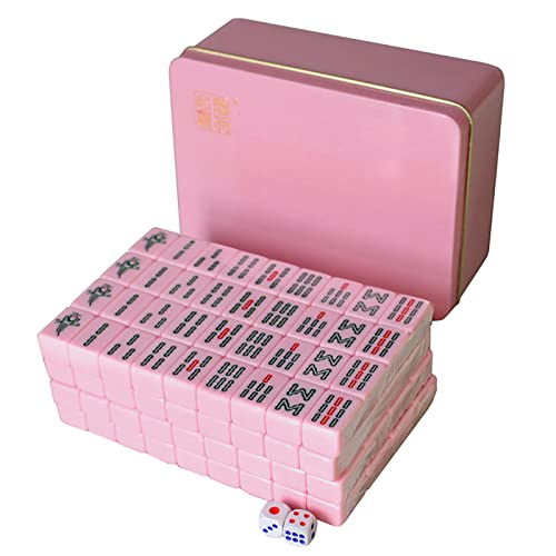 Heiße Mini-Mahjong-Steine 20 mm, klassisches kleines chinesisches Mahjong-Spielset, Tischspiel für 4 Spieler, 144-teiliges Mahjong-Set mit Reisekoffer aus Eisen, komplettes Set als Geschenk/Geburtsta von MJMLUCK