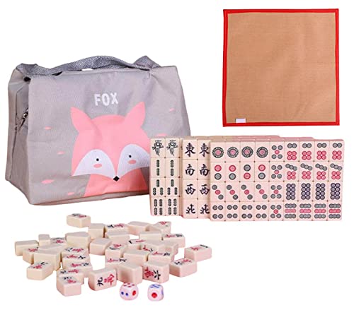 MJMLUCK Chinesisches Majiang-Set mit 144 Melaminsteinen, Mahjong-Steinespiel mit Reisetasche in Tierform, Mah-Jongg-Sets für Familienspiel, 26 mm (1 Zoll), 2 Würfel, Majiang, Beige von MJMLUCK