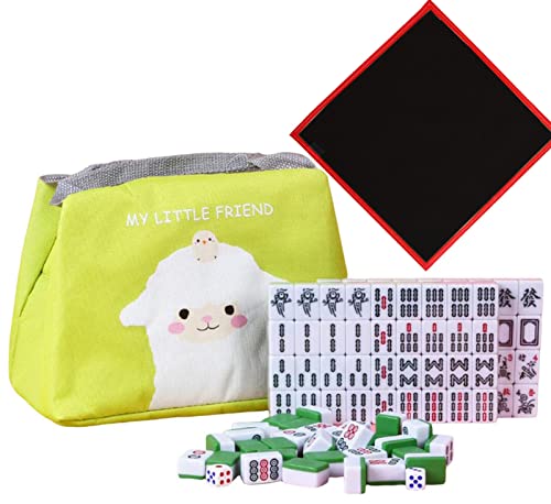 MJMLUCK Chinesisches Majiang-Set mit 144 Melaminsteinen, Mahjong-Steinespiel mit Reisetasche in Tierform, Mah-Jongg-Sets für Familienspiel, 26 mm (1 Zoll), 2 Würfel, Majiang, Grün von MJMLUCK