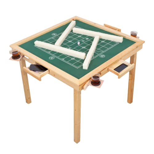 MJMLUCK Mahjong-Tisch aus Holz, klappbarer Kartentisch mit gerader Kante, multifunktionaler Getränkehalter und 4 Schubladen, 35 x 35 x 28 Zoll von MJMLUCK