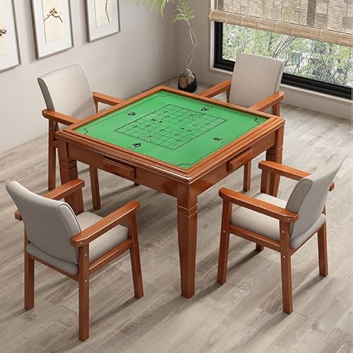 MJMLUCK Mahjong-Tisch aus Holz mit gerader Kante, Fester Mahjong-Tisch aus Eiche mit 4 Schubladen, 33 x 33 x 30 Zoll, Natur (Kastanienbraun) von MJMLUCK