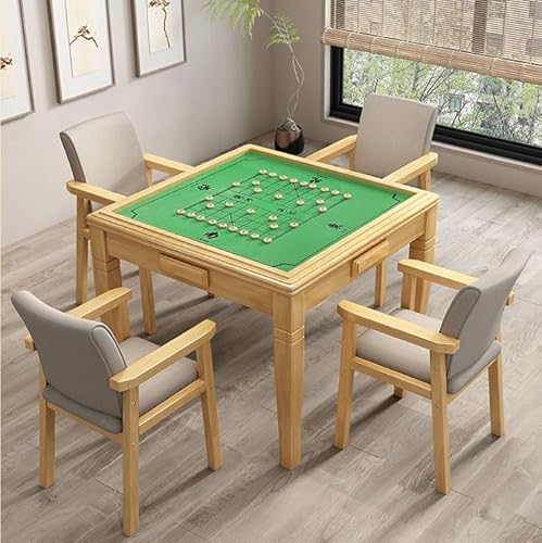 MJMLUCK Mahjong-Tisch aus Holz mit gerader Kante, Fester Mahjong-Tisch aus Eiche mit 4 Schubladen, 33 x 33 x 30 Zoll, Natur (Natur) von MJMLUCK