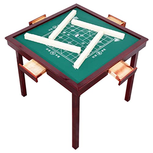 MJMLUCK ROTER Mahjong-Tisch aus Holz, zusammenklappbarer Kartentisch mit gerader Kante, multifunktionaler Getränkehalter und 4 Schubladen, 35 x 35 x 28 Zoll von MJMLUCK