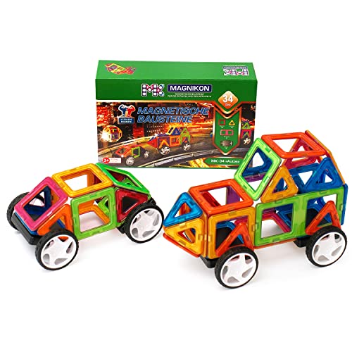 MAGNIKON Magnetische Bausteine 34 Teile Magnete Kinder Auto - Magnet Spiel Bausteine Kinder Ideal als Magneten Kinder Spielzeug zur Förderung von Kreativität Motorikspielzeug ab 3 Jahre von MK MAGNIKON