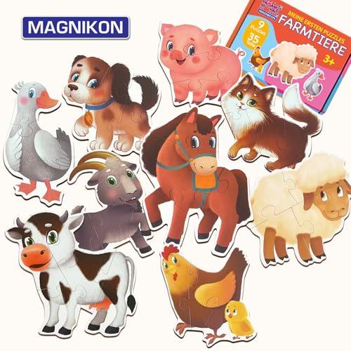 MAGNIKON Puzzles Farmtiere Ab 2 3 Jahre - Spielzeug Kinderpuzzle ab 3-5 Jahre - 9 Mein erstes Puzzle - 35 Große Teile Geschenk Für Junge Und Mädchen - Spielzeug ab 2 Jahre - Motorikspielzeug von MK MAGNIKON