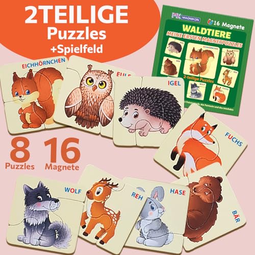 MAGNIKON UD108- Erste Große Puzzles 2 Teile Waldtiere mit 16 Magneten, Kleinkinder Magnetisch Duo Kinderpuzzles, Lernspiel für Autofahrt, Kinder Beschäftigung, Spiele für Unterwegs von MK MAGNIKON