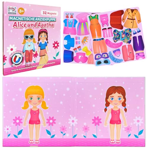 MAGNIKON Magnetspiel Alice und Agatha, Magnet Puppen zum Anziehen, Magnet Anziehpuppen, Spielzeug für unterwegs, Anziehbuch, Magnetische Anziehpuppe mit 32 Magneten MAGNIKON Magnetspiel Alice und Agatha, Magnet Puppen zum Anziehen, Magnet Anziehpuppen, Spielzeug für unterwegs, Anziehbuch, Magnetische Anziehpuppe mit 32 Magneten von MK MAGNIKON