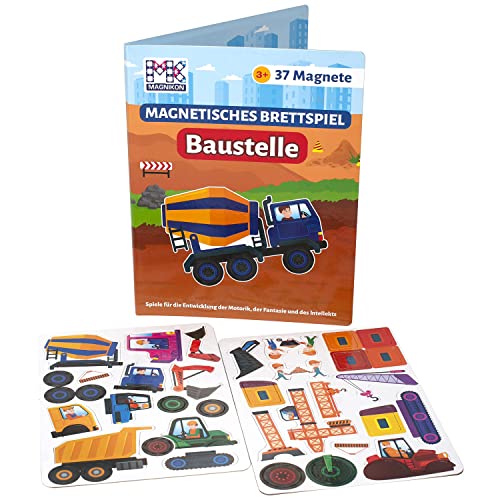 Magnetspiel Baustelle 37 Magnete Magnetbuch — Motorikspielzeug für die Beschäftigung bei der Autofahrt - Spiel für Unterwegs mit abwechslungsreichen Magnetpuzzlen MAGNIKON von MK MAGNIKON