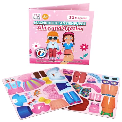 MAGNIKON UD15 Magnetspiel Alice und Agatha, Magnetspielbuch, Anziehpuppe, Magnetspielbox, Magnetbrettspiel, Magnetpuppe zum Anziehen mit 39 Magneten von MK MAGNIKON