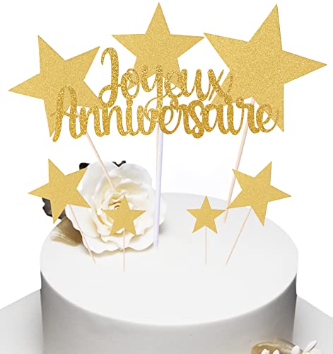 8 Stück Dekoration Kuchen Happy Birthday Cake Topper, Dekoration Kuchen Happy Birthday Sterne Gold für Party Geburtstag Mädchen Jungen von MKISHINE