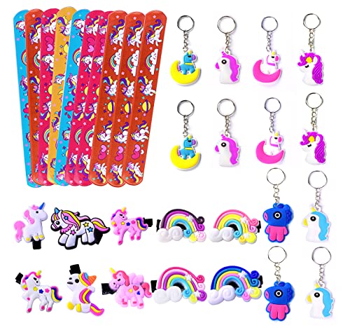 MKISHINE 32 Stück Einhorn-Set, Gastgeschenke, Armband Schlüsselanhänger + Haarklammer, Geschenk für Taschen, Geburtstagsgeschenke, Partygeschenke, Pinata Kinder, Mädchen, Geburtstagsgeschenk von MKISHINE