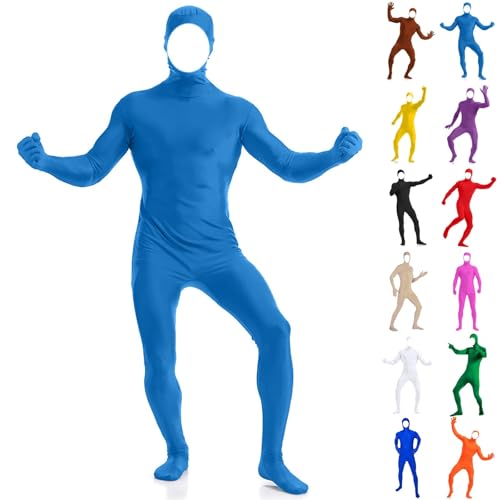 MKIUHNJ Erwachsene Zentai Cosplay Bodysuit Ganzkörperanzug Unisex Tight Bodysuit Kostüm für Party Cosplay Halloween Weihnachten Dehnbarer Stealth-Anzug für Kostümpartys Open Face (B1-Sky Blue, M) von MKIUHNJ