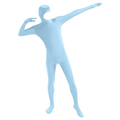 MKIUHNJ Erwachsene Zentai Cosplay Bodysuit Ganzkörperanzug Unisex Tight Bodysuit Kostüm für Party Cosplay Halloween Weihnachten Dehnbarer Stealth-Anzug für Kostümpartys Open Face (B2-Light Blue, L) von MKIUHNJ