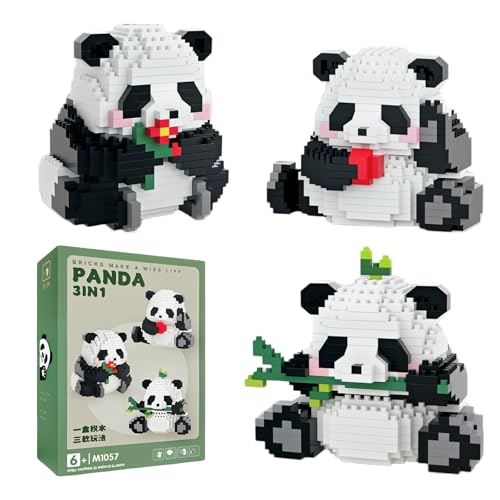 MKKZLPN 3 In1 Panda Bausteine Set Mini Klemmbausteine Panda Bausteine Bauspielzeug Panda Geschenk Tiere Bausteine Set Panda Bausteine Building Block Set Bauspielzeugsteine für Erwachsene Kinder von MKKZLPN