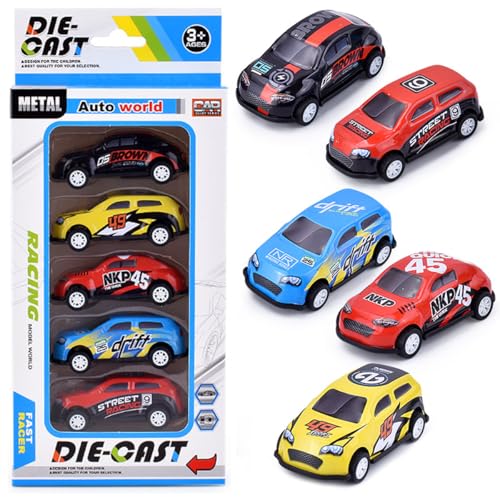 MKKZLPN 5 Stück Mini Auto Set,Rennauto Metall Stunt Spielzeugauto Aufziehautos mit Rückzug Kleine Spielzeugautos Zufällige Auswahl Spielzeug Autos für Mädchen Jungen Spielzeug Geschenk von MKKZLPN