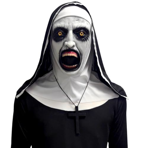 MKKZLPN Halloween Gruselige Maske The Nonne Horror Halloween Kostüm-Party-Dämonen-Maske mit Kopftuch Nonne Dress Up Halloween Party Requisiten von MKKZLPN