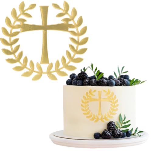 MKKZLPN Kuchendeko Kreuz Cake Topper 2PCS Gold Acryl Torte Deko Acryl Kreuz Tortenaufsatz Kuchendeko Spiegel Kuchen Dekoration Taufe Kreuz Kuchen Topper von MKKZLPN