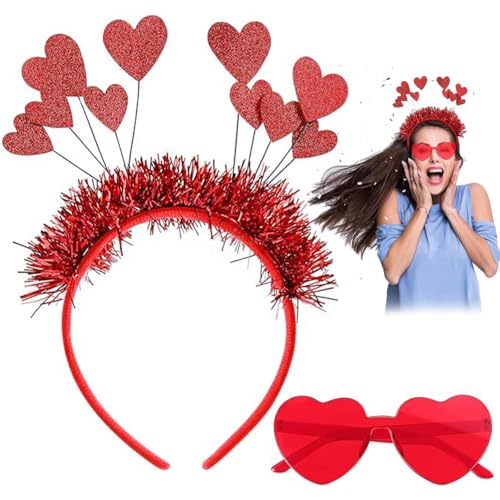 MKKZLPN Party Haarreifen 2PCS Partybrille Valentinstag Stirnband Brille Liebe Herz Haarreifen Partybrille Set für Valentinstag Requisiten Party Kostüm Zubehör Hochzeit Foto Requisiten Kostüm Party von MKKZLPN