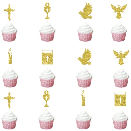 MKKZLPN Taufe Torten Topper 12pcs Kreuz Tortenstecker Erste Heilige Kommunion Cake Topper Erstkommunion Kuchen Deko Für Geburtstage Taufen Duschen Kommunionfeiern von MKKZLPN