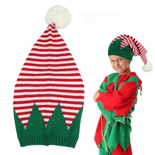 MKKZLPN Weihnachten Mütze Elfenhut Weihnachtsmütze für Herren Damen Winter Weihnachtshut Gestrickte Warme Bommelmütze für Xmas Party Zubehör von MKKZLPN