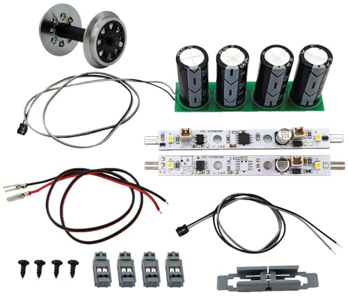 ML-Train Beleuchtungs-Set mit LED-Lichtleiste analog/digital und kugelgelagertem V-Speichen Radsatz - Für die Innenbeleuchtung in Personenwagen und Gebäuden - Gartenbahn Spur G Zubehör (Lange Wagen) von ML-Train