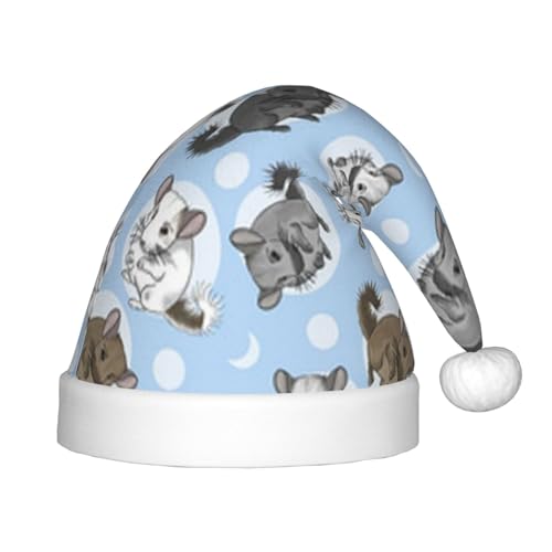 MLTRFGJ Blaue Chinchillas und Mond bedruckte Kinder-Weihnachtsmütze, geeignet für Urlaub und Party-Dekoration MLTRFGJ Blaue Chinchillas und Mond bedruckte Kinder-Weihnachtsmütze, geeignet für Urlaub und Party-Dekoration von MLTRFGJ