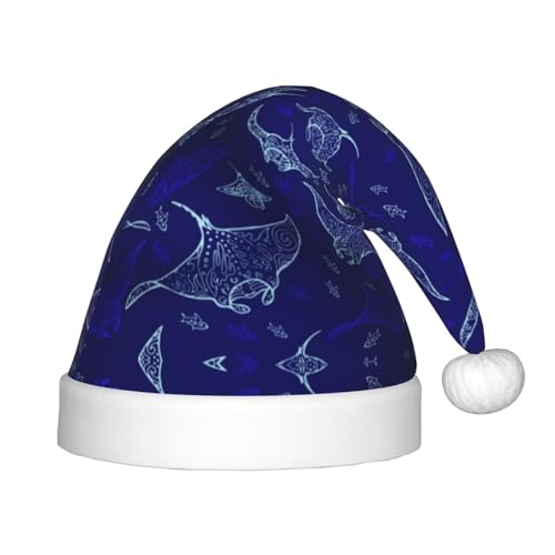 Manta Ray und Fisch bedruckte Kinder-Weihnachtsmütze, geeignet für Urlaub und Party-Dekoration Manta Ray und Fisch bedruckte Kinder-Weihnachtsmütze, geeignet für Urlaub und Party-Dekoration von MLTRFGJ