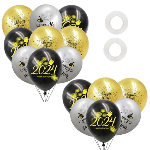 Frohes Neues Jahr Ballon Neujahrsbanner Dekoration Für Neujahrsfeiern Schwarzgold Silvesterdekoration von MLWSKERTY