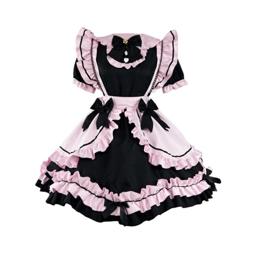 MLWSKERTY 3-teiliges Süßes Dienstmädchen Outfit Anime Dienstmädchen Kostüm Kostüm Cosplay Kostüm Dienstmädchen Kleid Kopfbedeckung Schürze von MLWSKERTY