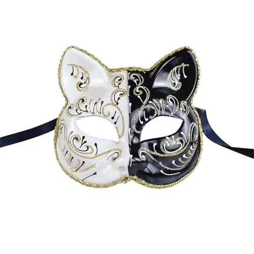 MLWSKERTY Halloween Cats Cosplay Maske Masquerade Cats Gesicht Maske Animal Cosplay Für Frauen Mann Maskerade Halloween Cosplay von MLWSKERTY