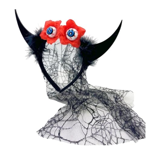 MLWSKERTY Halloween-Haarreif mit Teufelshorn, dunkle Serie, Stirnband, Augapfel-Tüll, Kopfschmuck, Themenparty, Musik, Festival, Haarband MLWSKERTY Halloween-Haarreif mit Teufelshorn, dunkle Serie, Stirnband, Augapfel-Tüll, Kopfschmuck, Themenparty, Musik, Festival, Haarband von MLWSKERTY